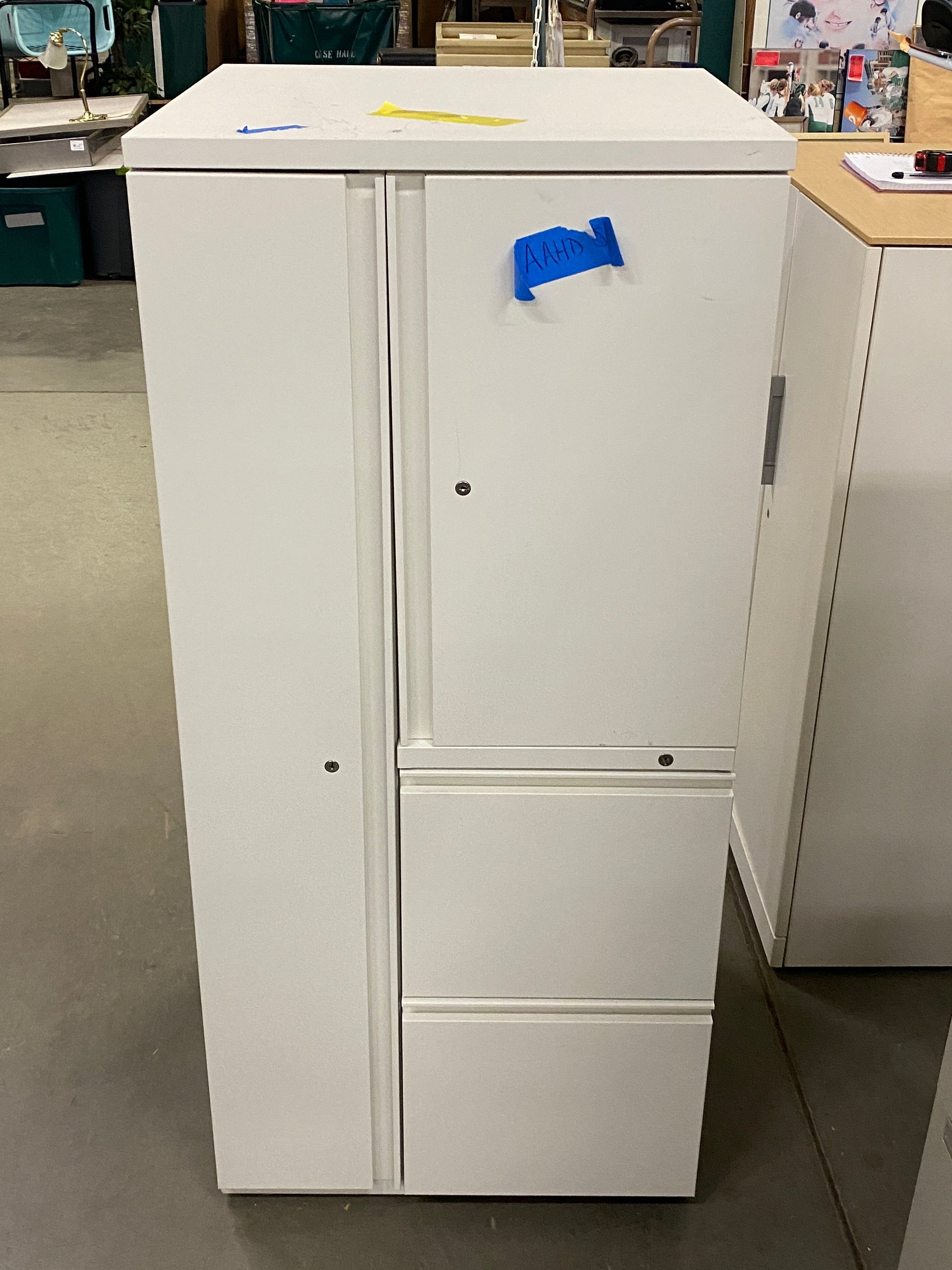 White Left Opening Cabinet w/ Drawers and Shelves