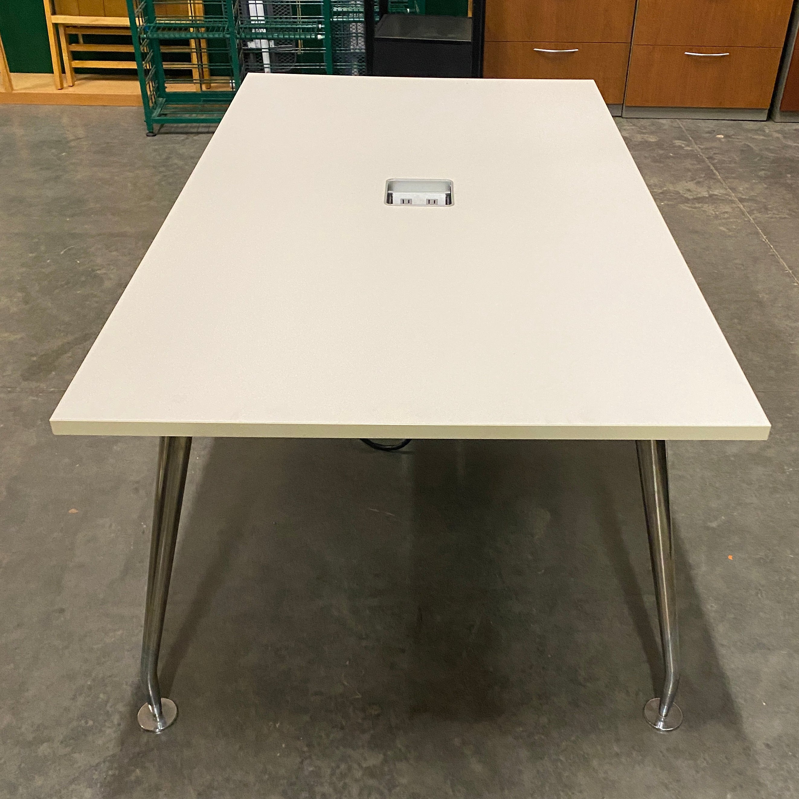 White Rectangular Laminate Table w/ Power Supply
