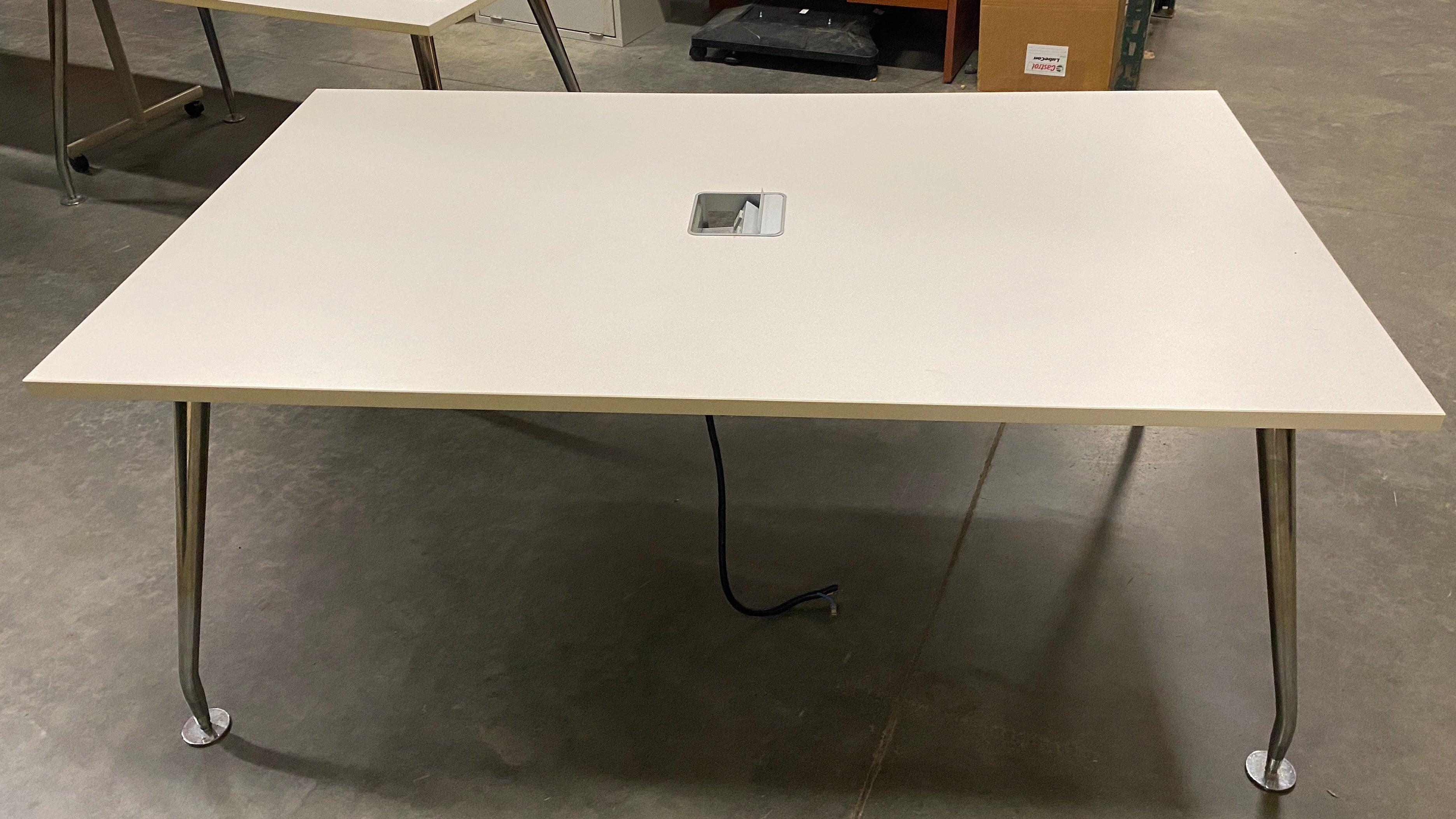 White Rectangular Laminate Table w/ Power Supply