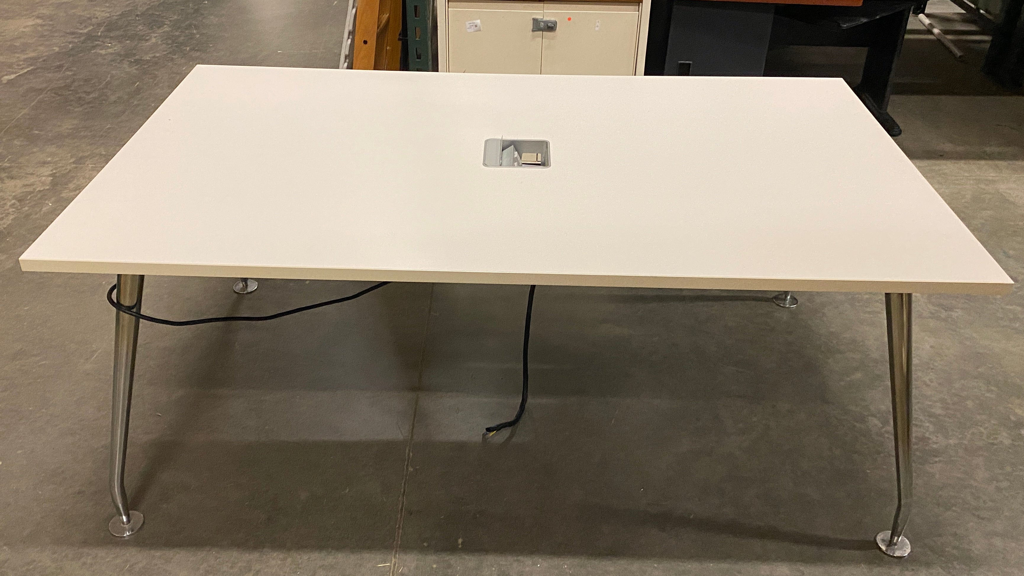 White Rectangular Laminate Table w/ Power Supply