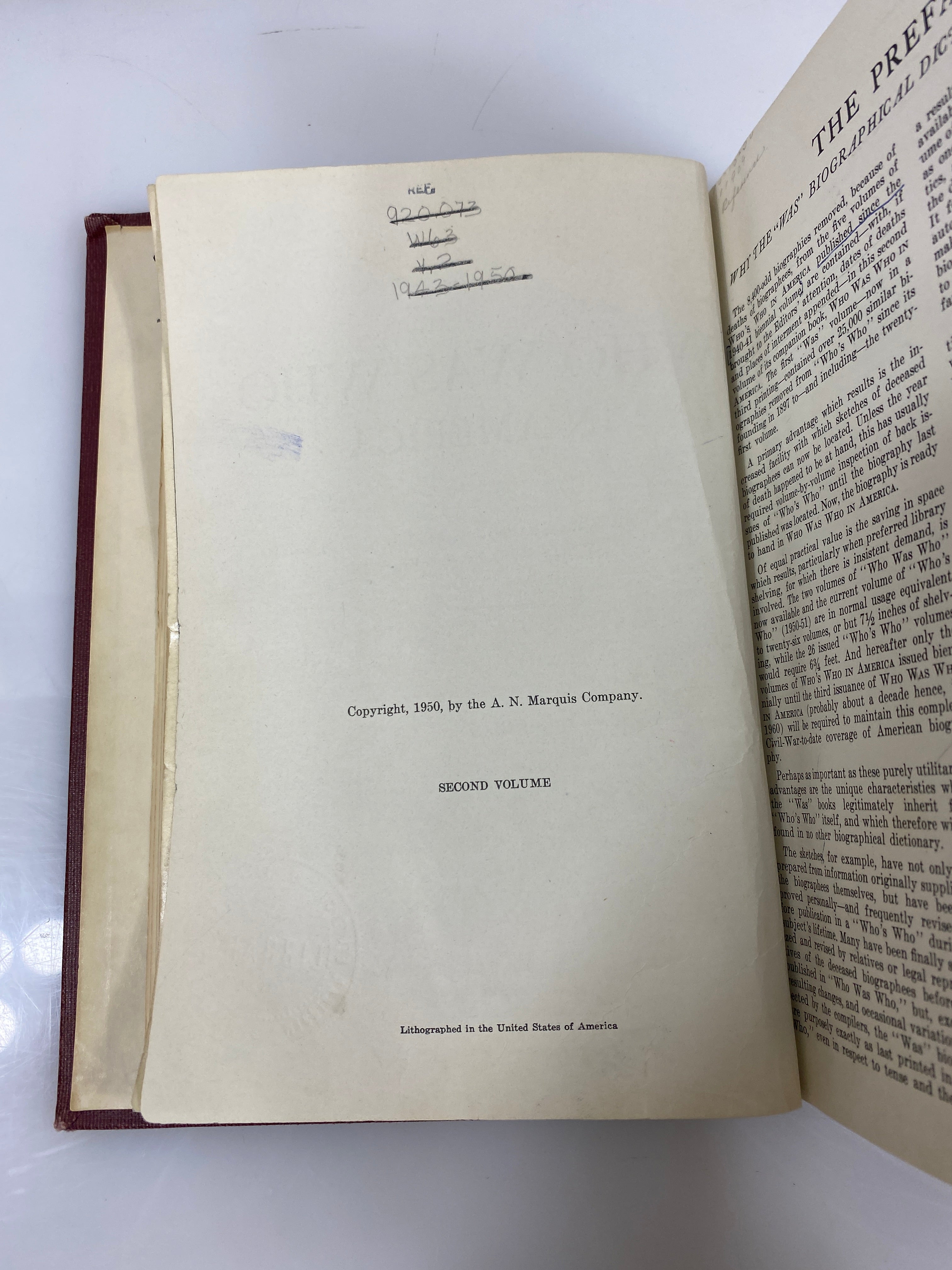 Who Was Who in America Vol. 2 Ex-library 1950 HC