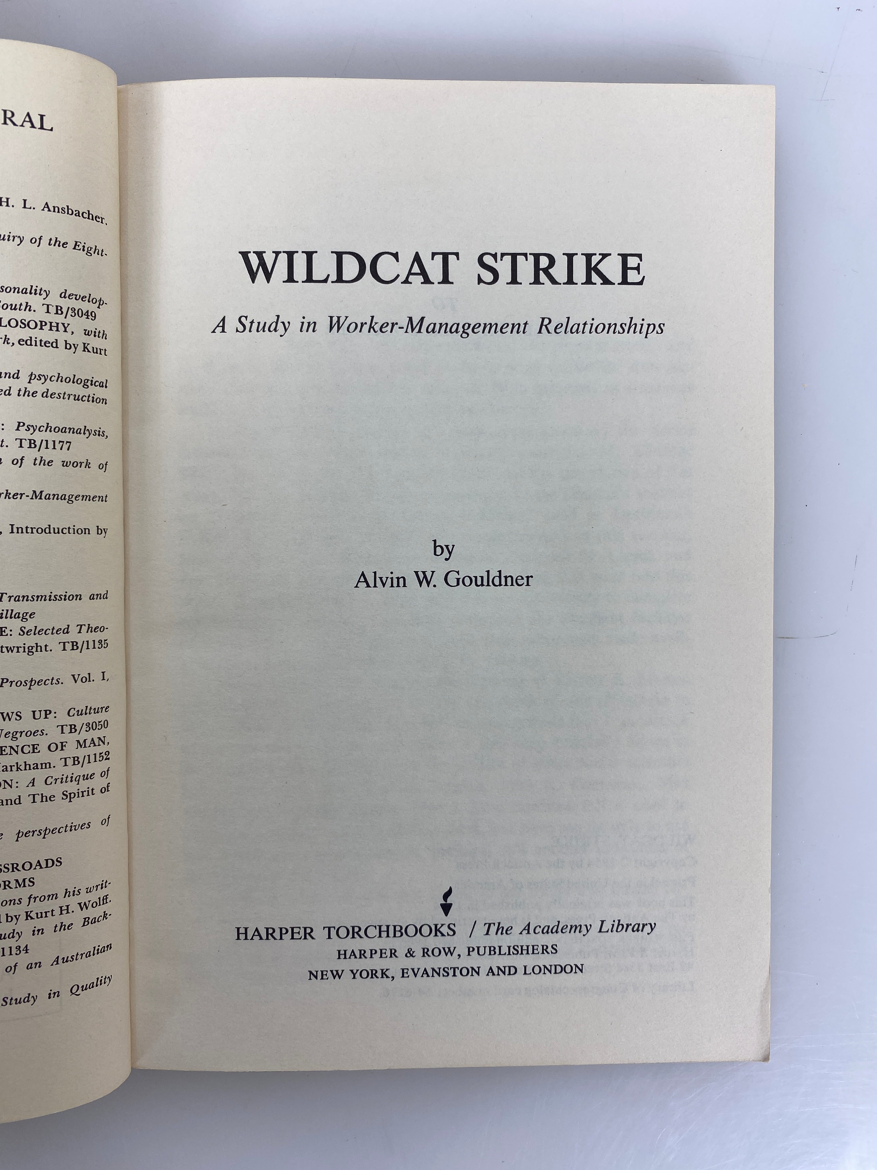 Wildcat Strike by Alvin W. Gouldner 1965 1st Harper Torchbooks Ed SC