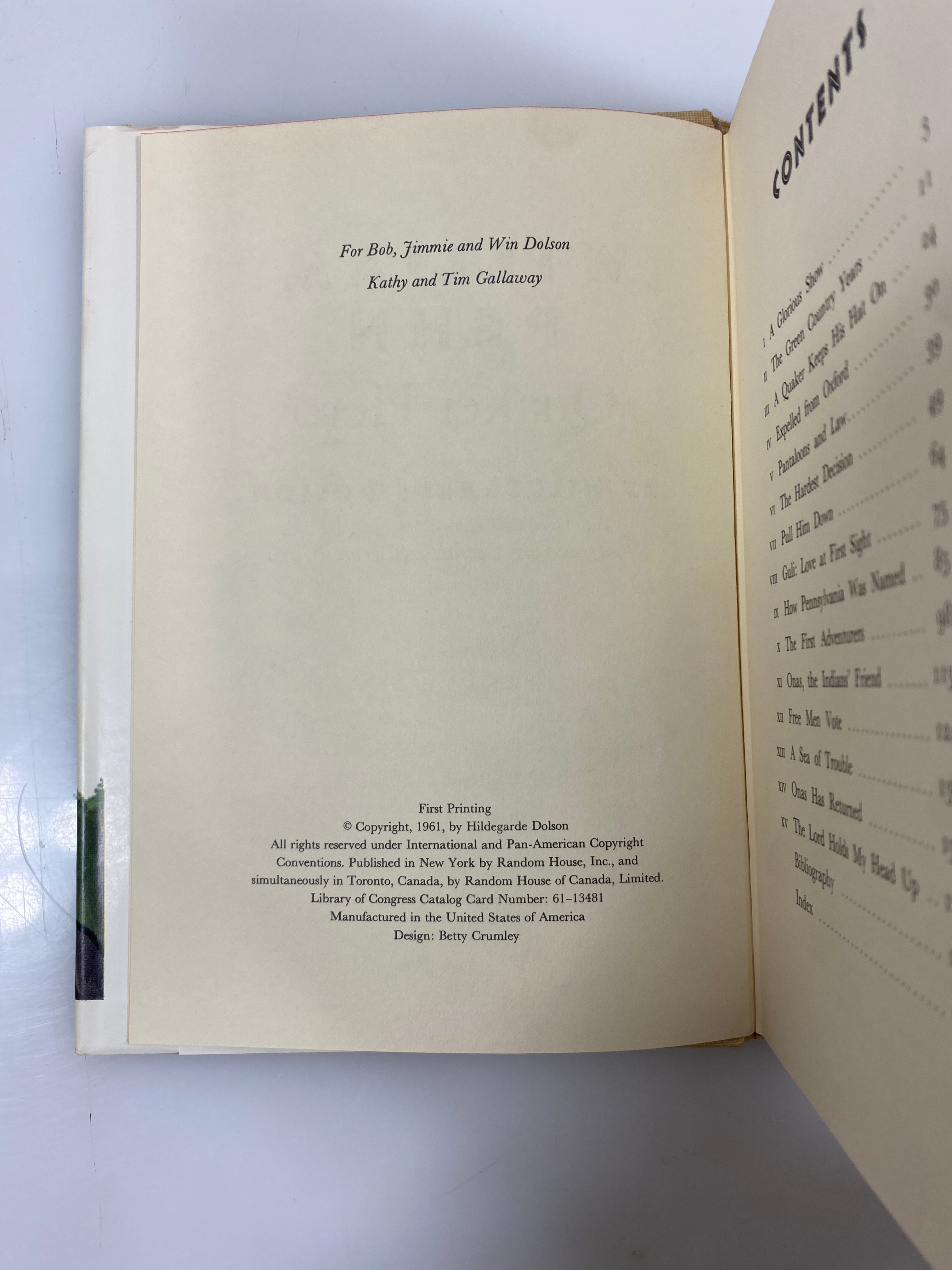 William Penn Quaker Hero Hidegarde Dolson Random House 1961 HCDJ