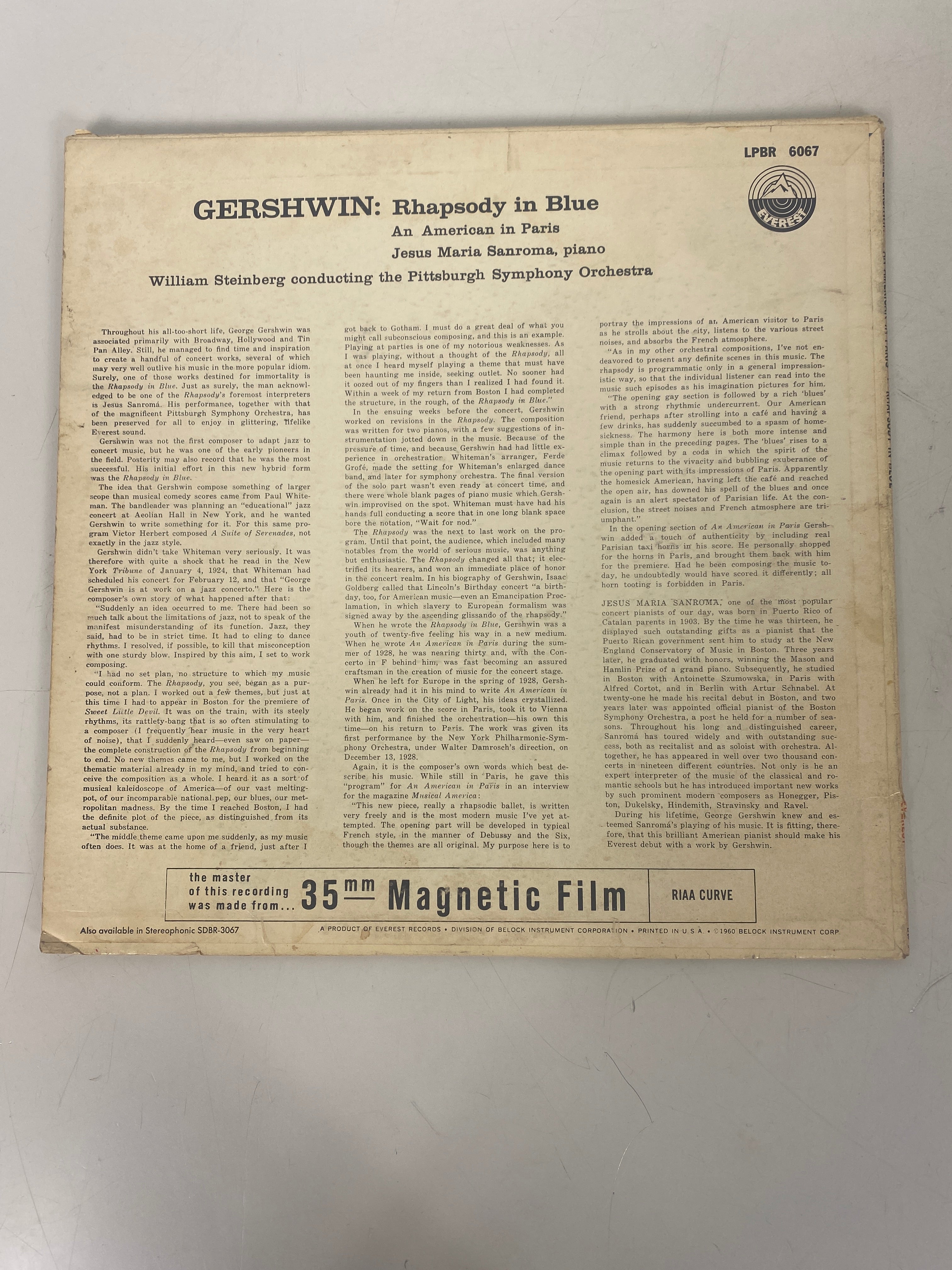 William Steinberg Gershwyn Rhapsody in Blue American in Paris Vinyl Record