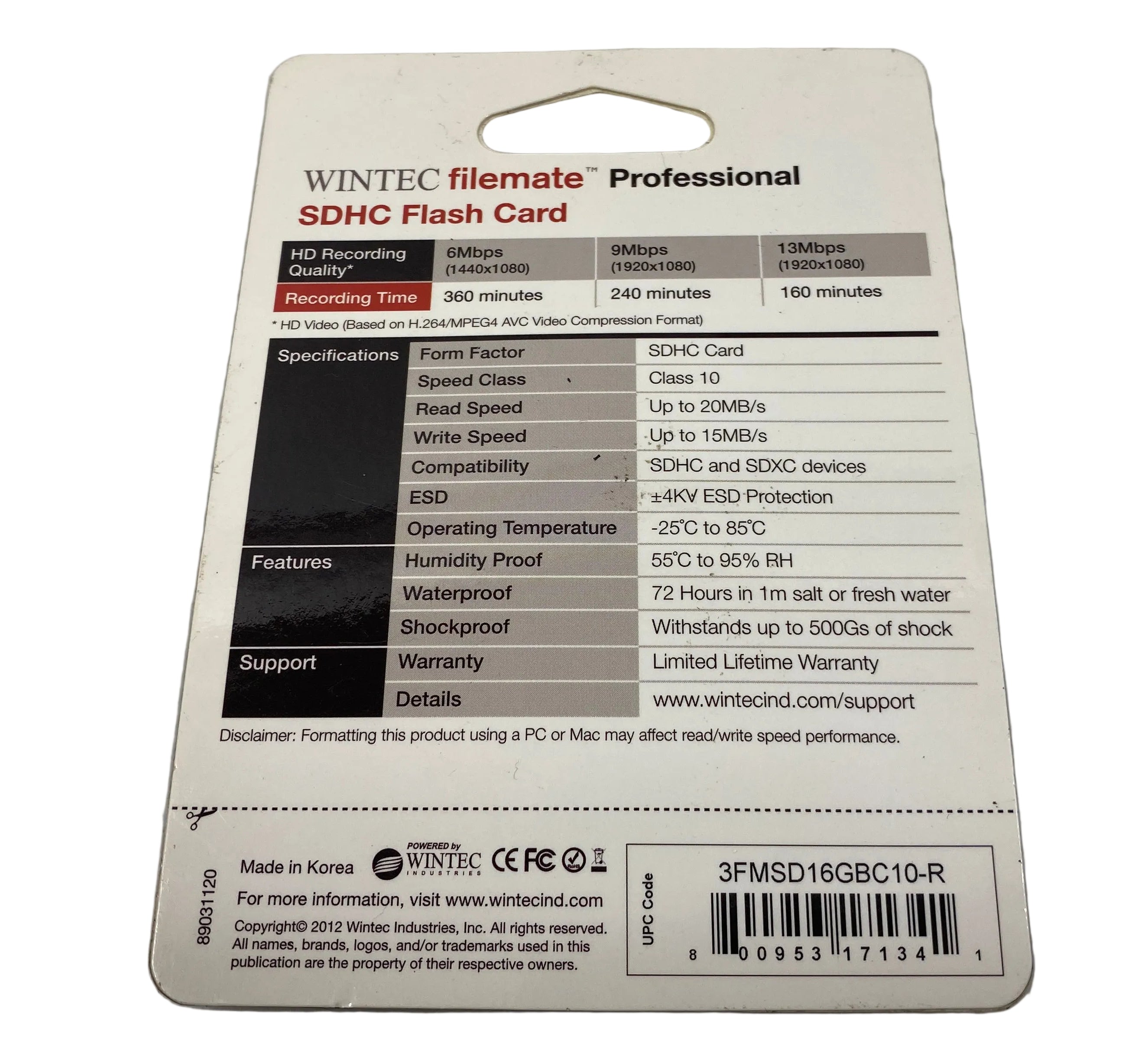 Wintec Filemate Professional 16GB SDHC Flash Card *New*