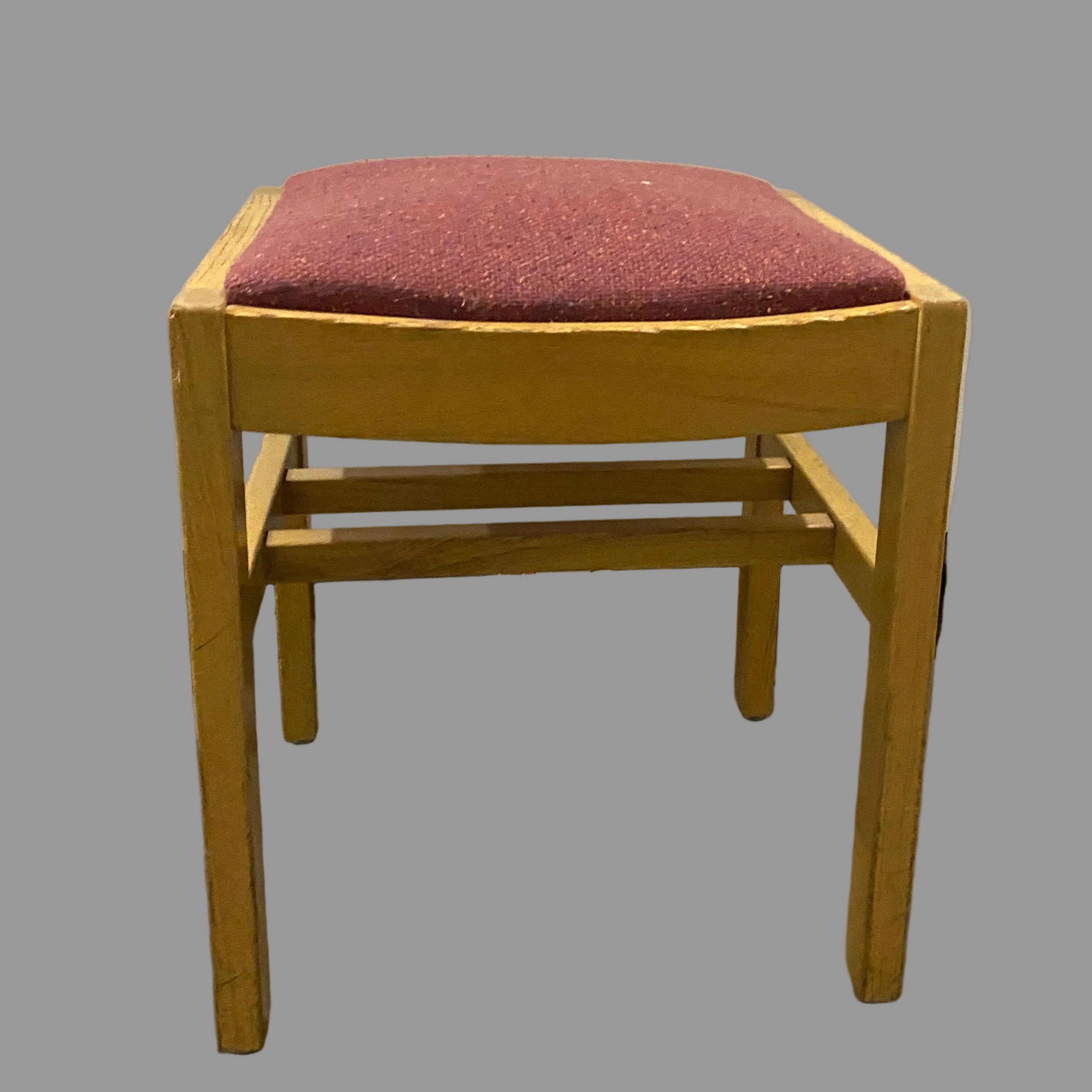 Wood Upholstered Vanity Stool / Footstool with Burgundy Fabric Seat