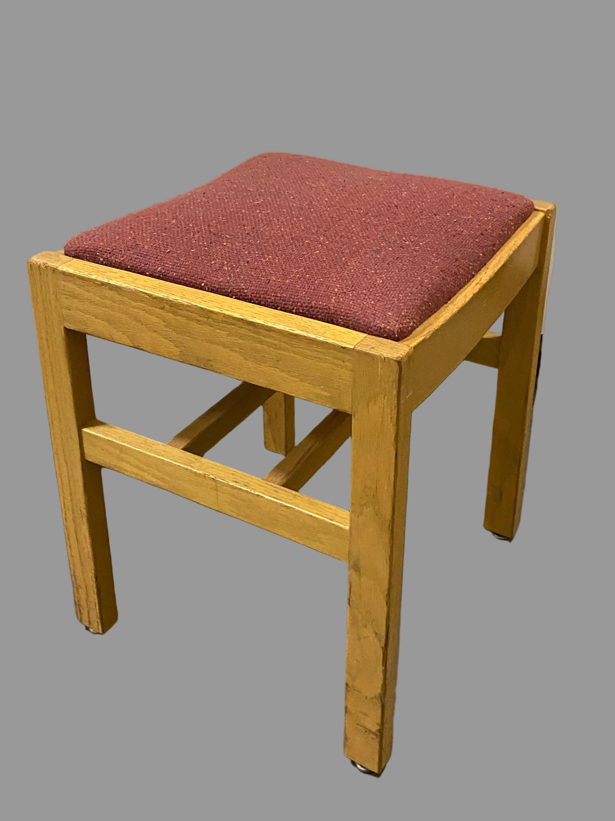 Wood Upholstered Vanity Stool / Footstool with Burgundy Fabric Seat