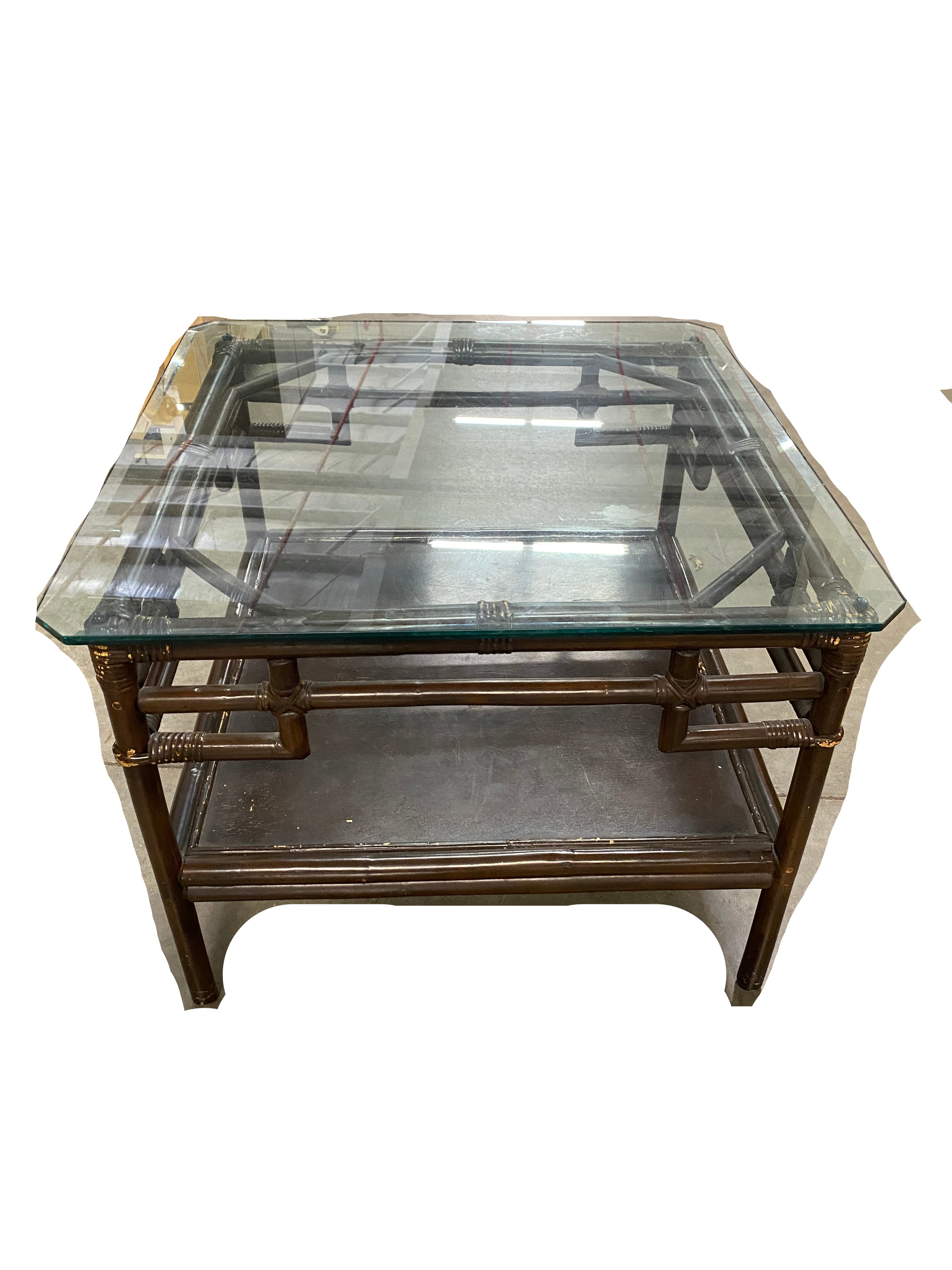 Wooden Coffee Table With Glass Tabletop