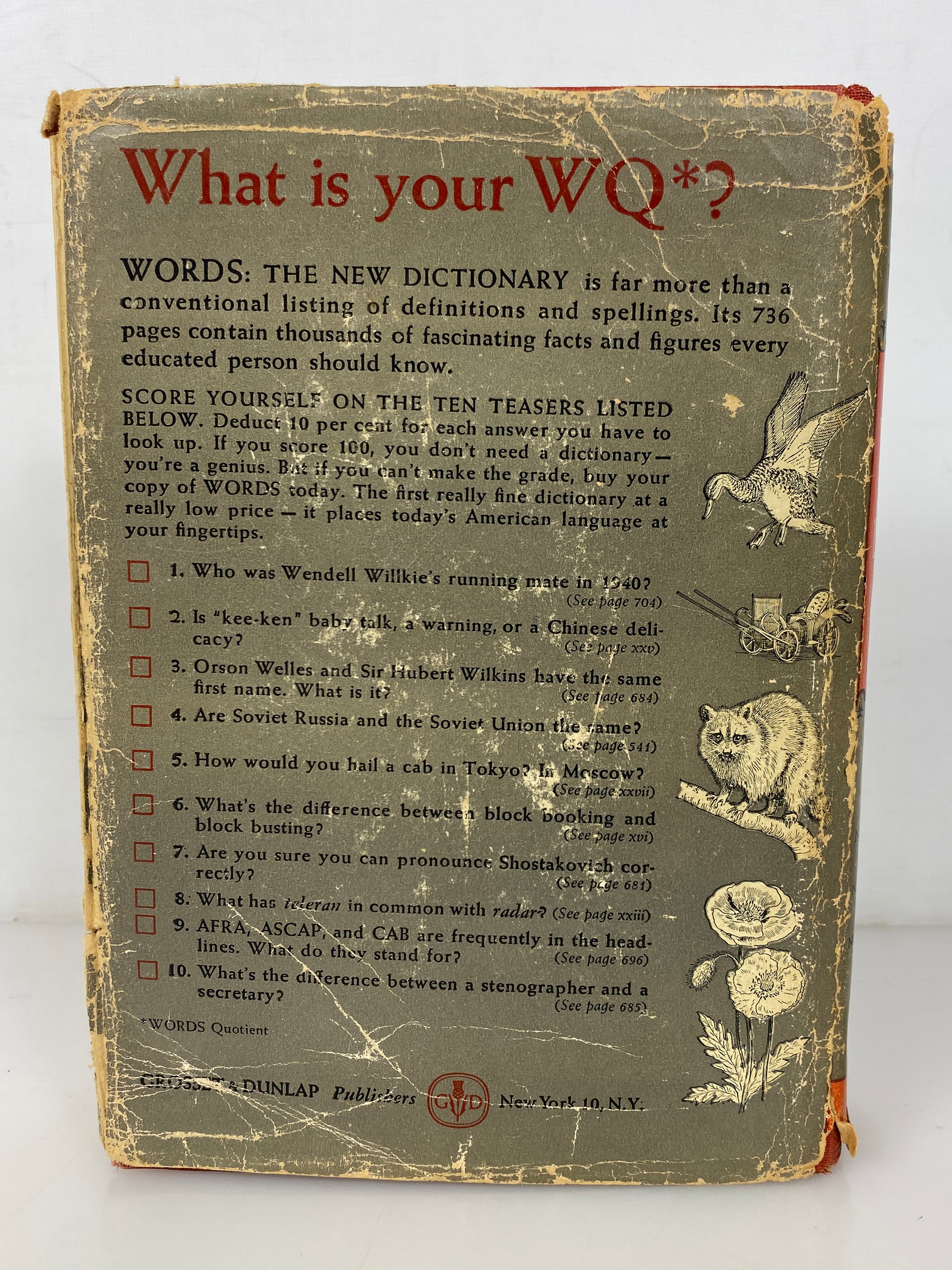 Words the New Dictionary 1947 First Edition Grosset & Dunlap HC DJ