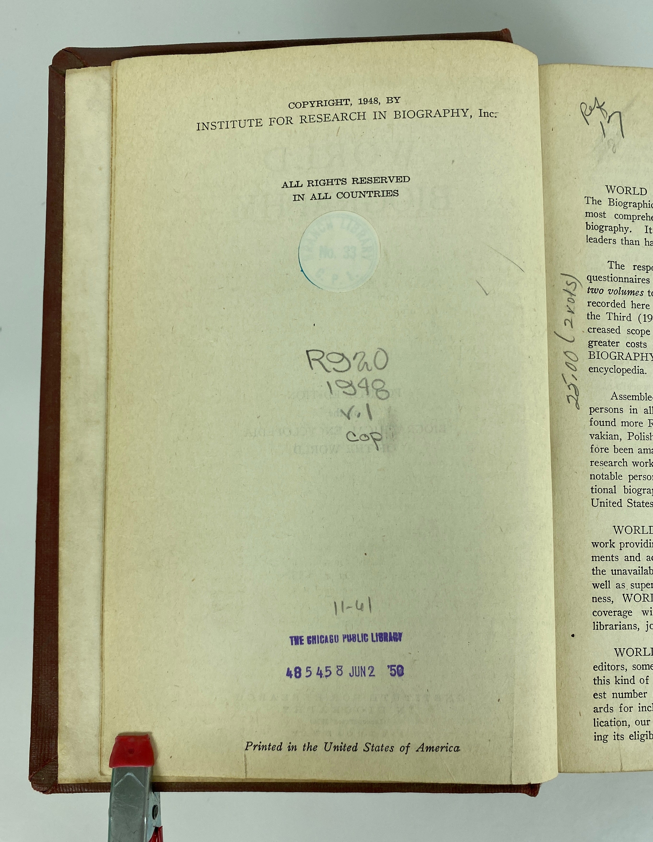 World Biography Vol 1 Fourth Edition 1948 Library Binding HC