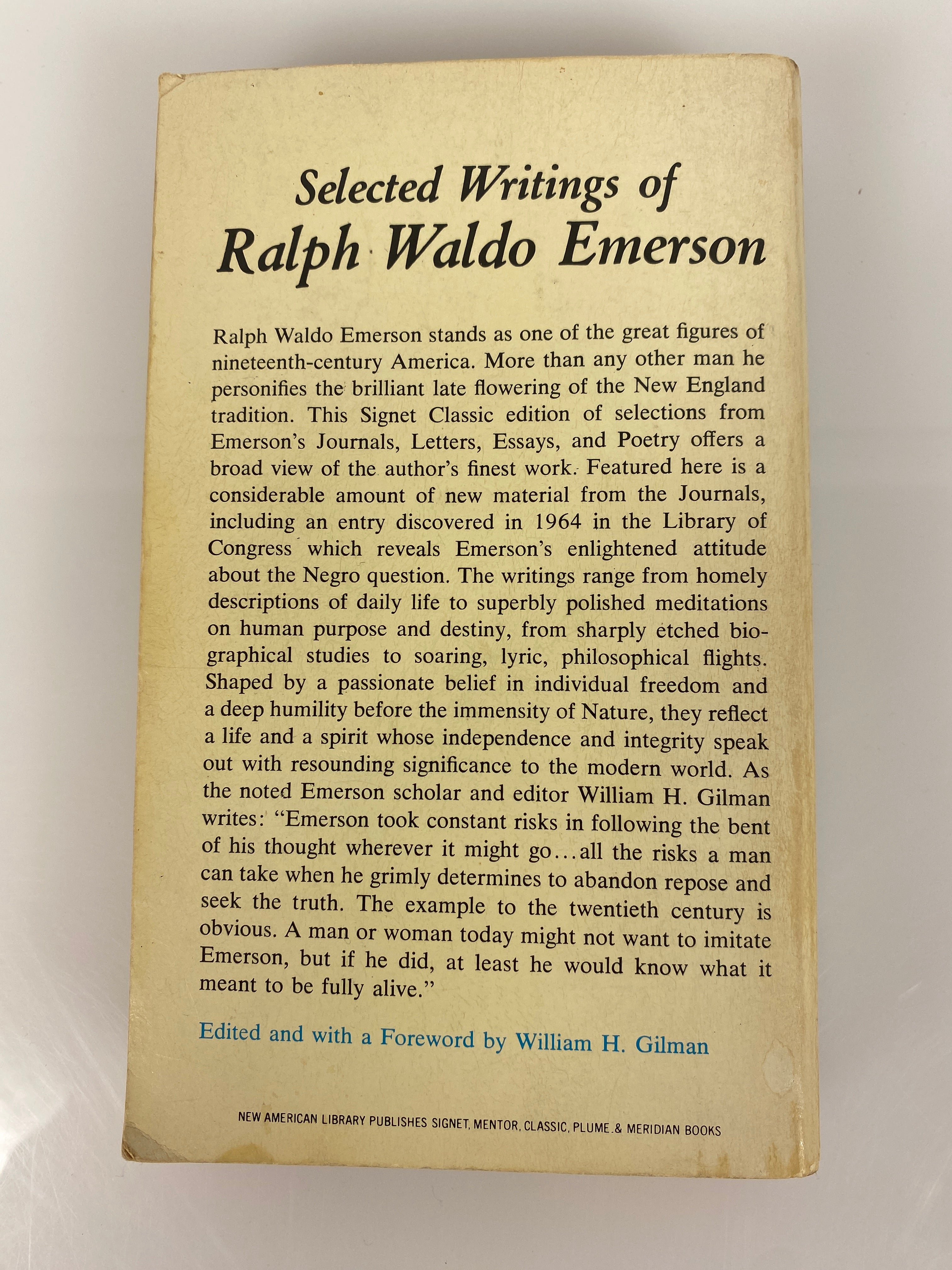 Writings of Ralph Waldo Emerson Vintage Paperback 1965