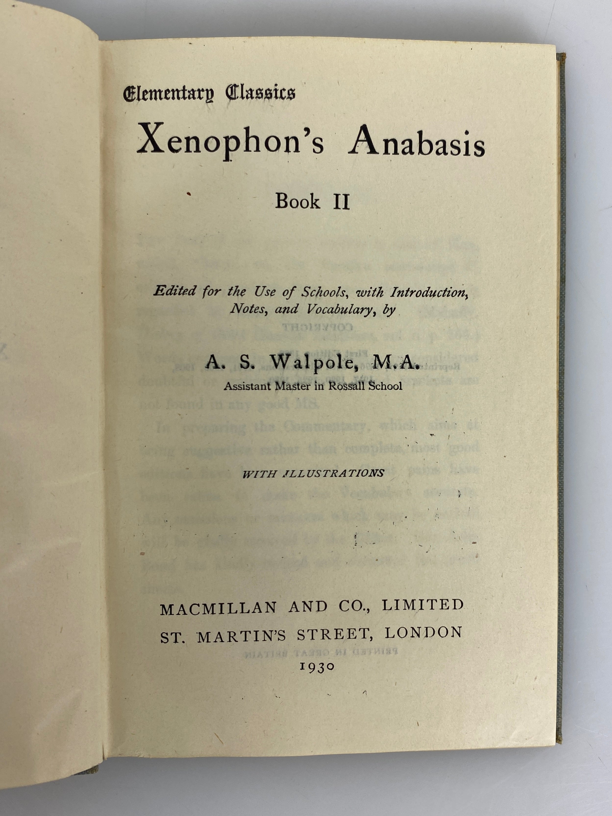 Xenophon Anabasis II A.S. Walpole 1930 Elementary Classics HC