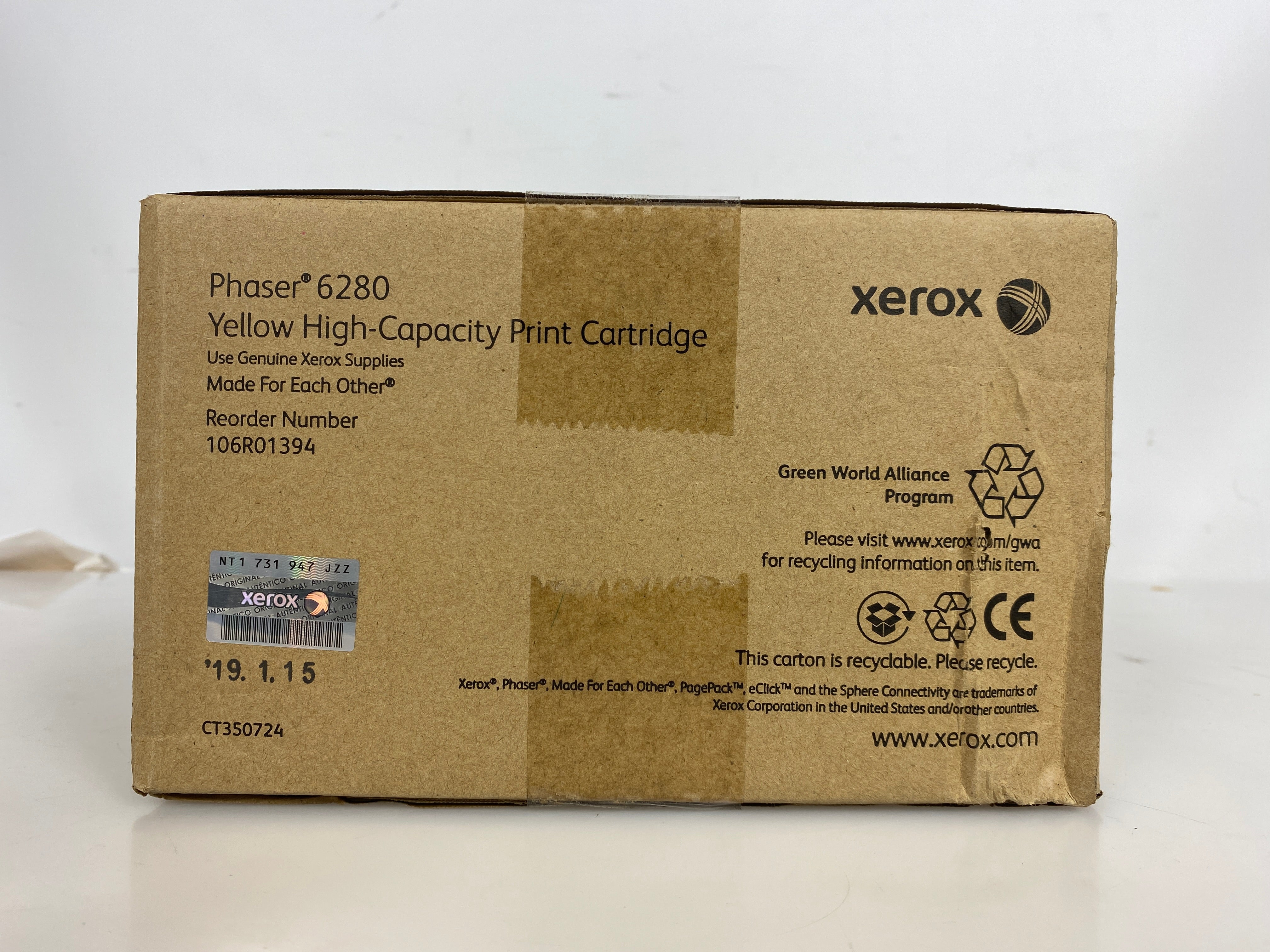 Xerox 106R01394 Phaser 6280 High Capacity Yellow Toner Cartridge *New*