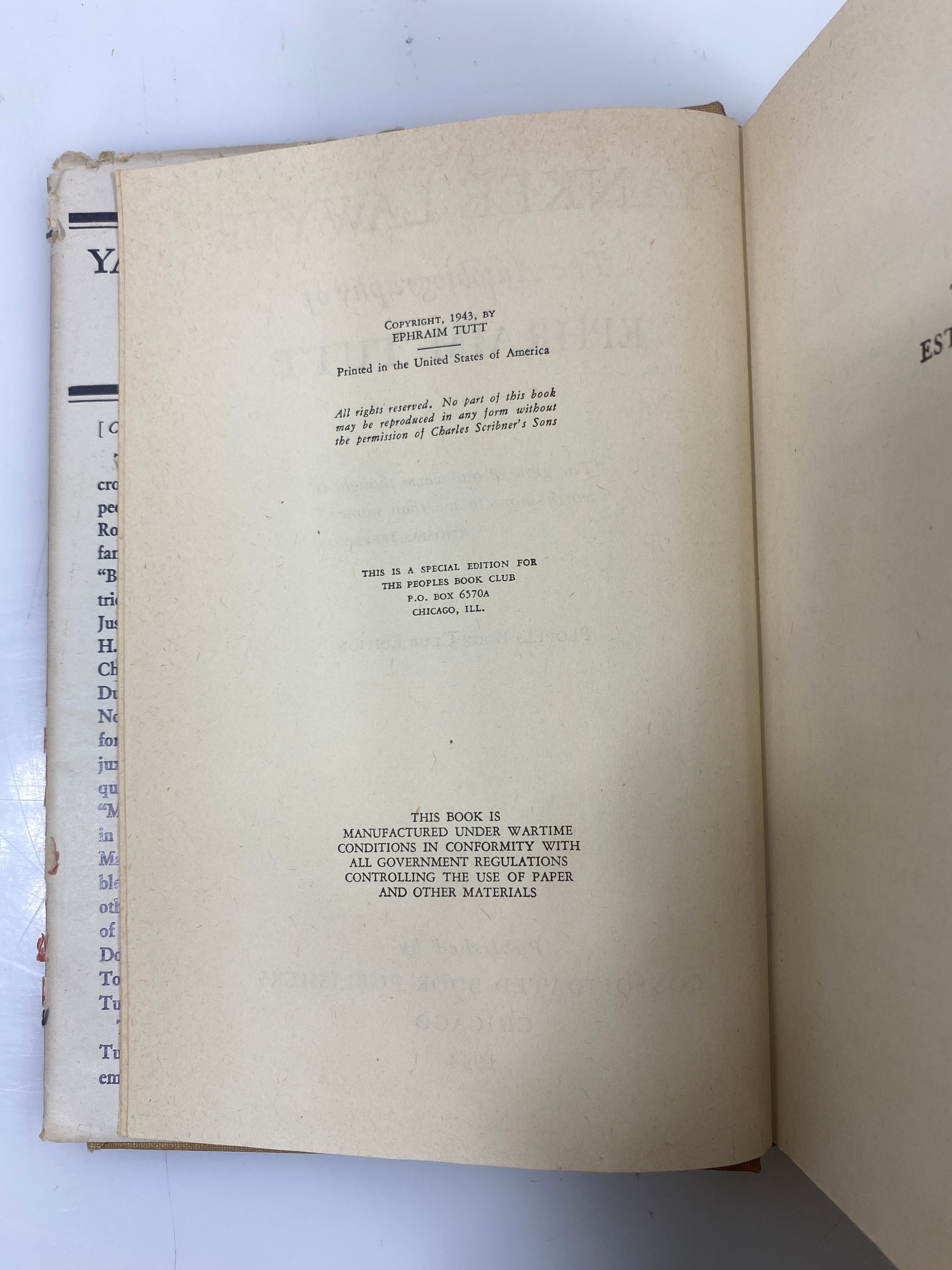 Yankee Lawyer Autobiography of Ephraim Tutt 1944 HCDJ