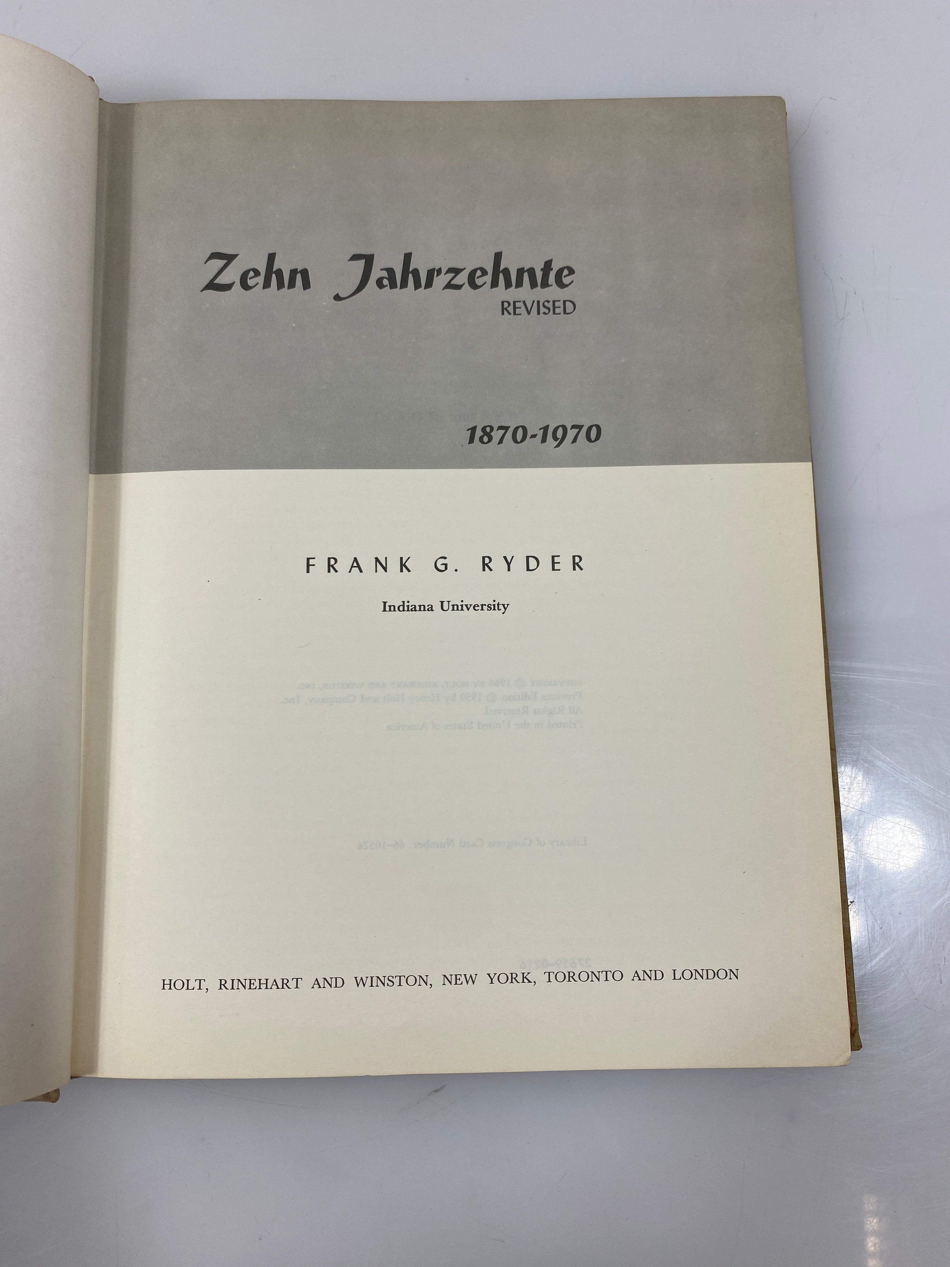 Zehn Jahrzehnte Revised 1870-1970 by Ryder 1966 HC