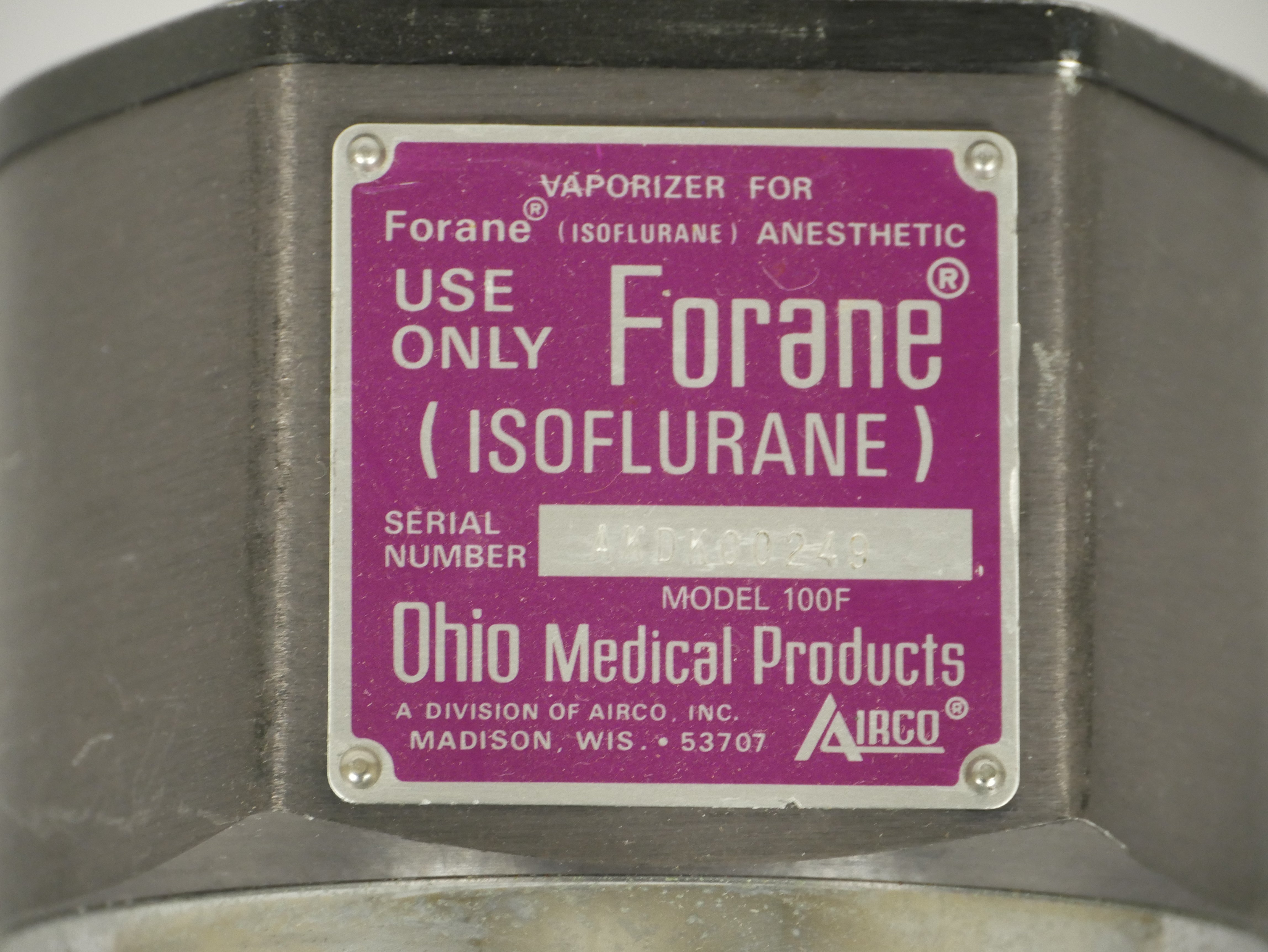 Ohio Medical Products Forane Vaporizer 100F