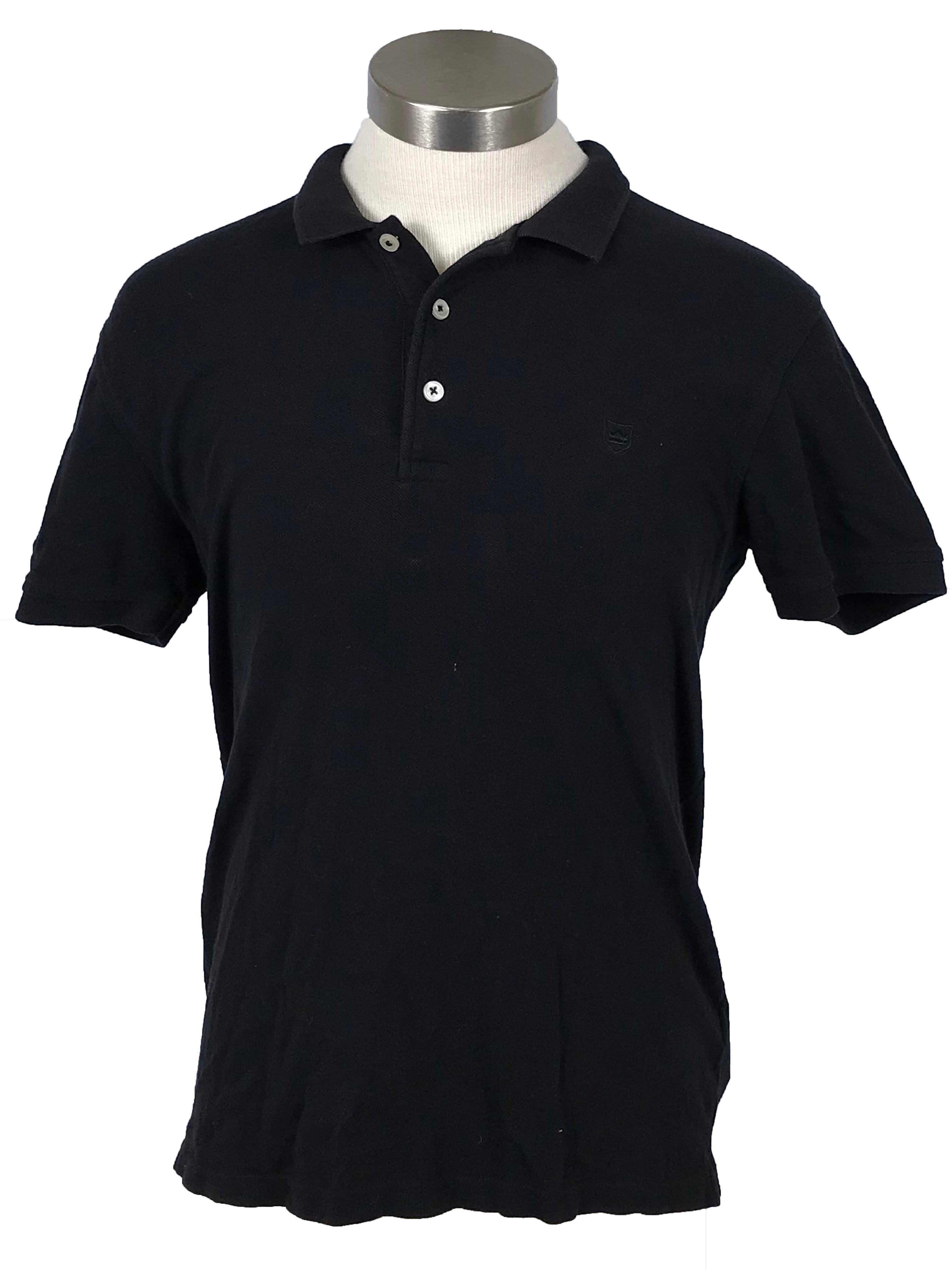 Zara Essentials Black Quarter-Button Polo Shirt Men's Size M