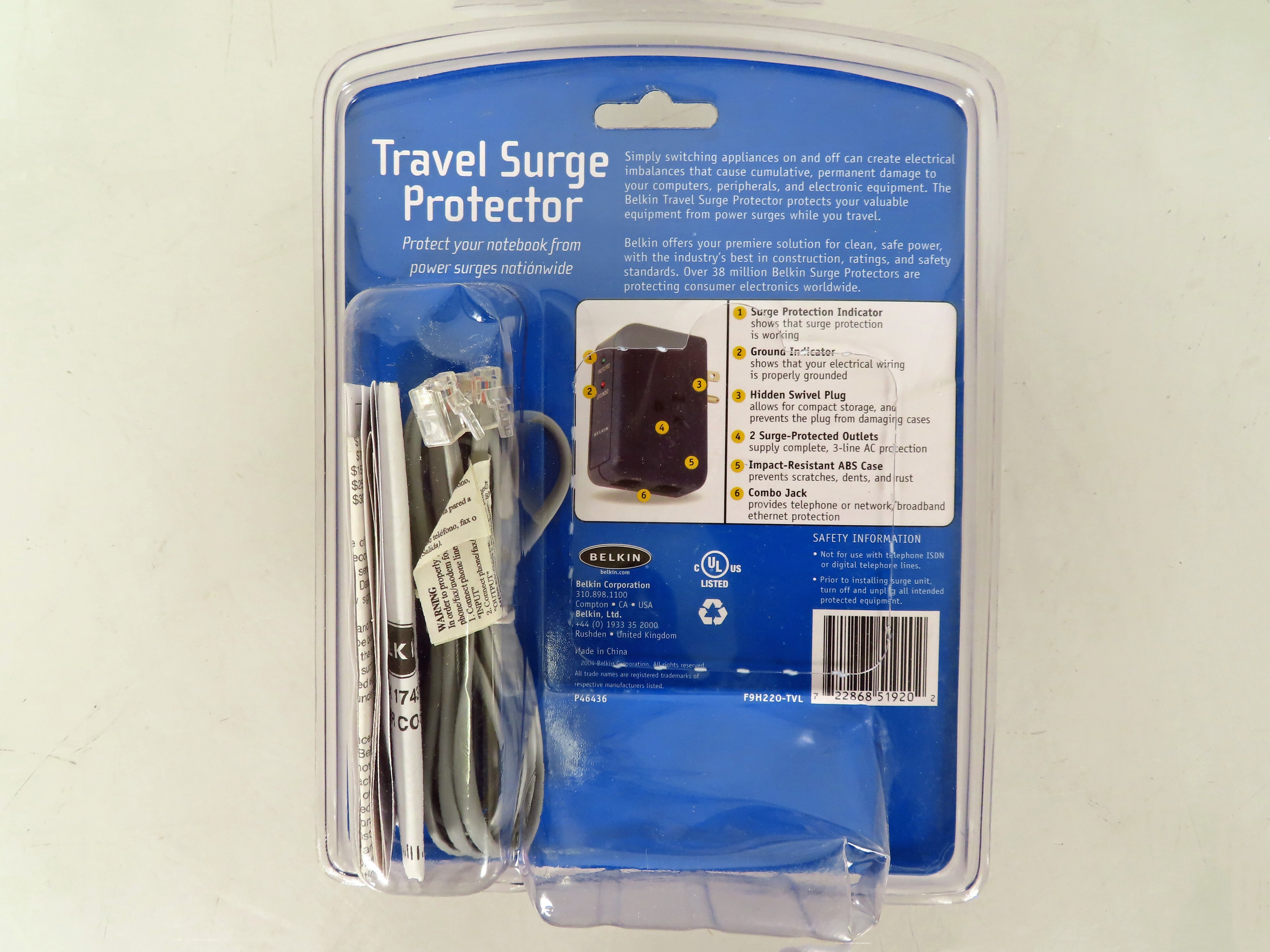 Belkin Travel Surge Protector with Hidden Swivel Plug F9H220-TVL