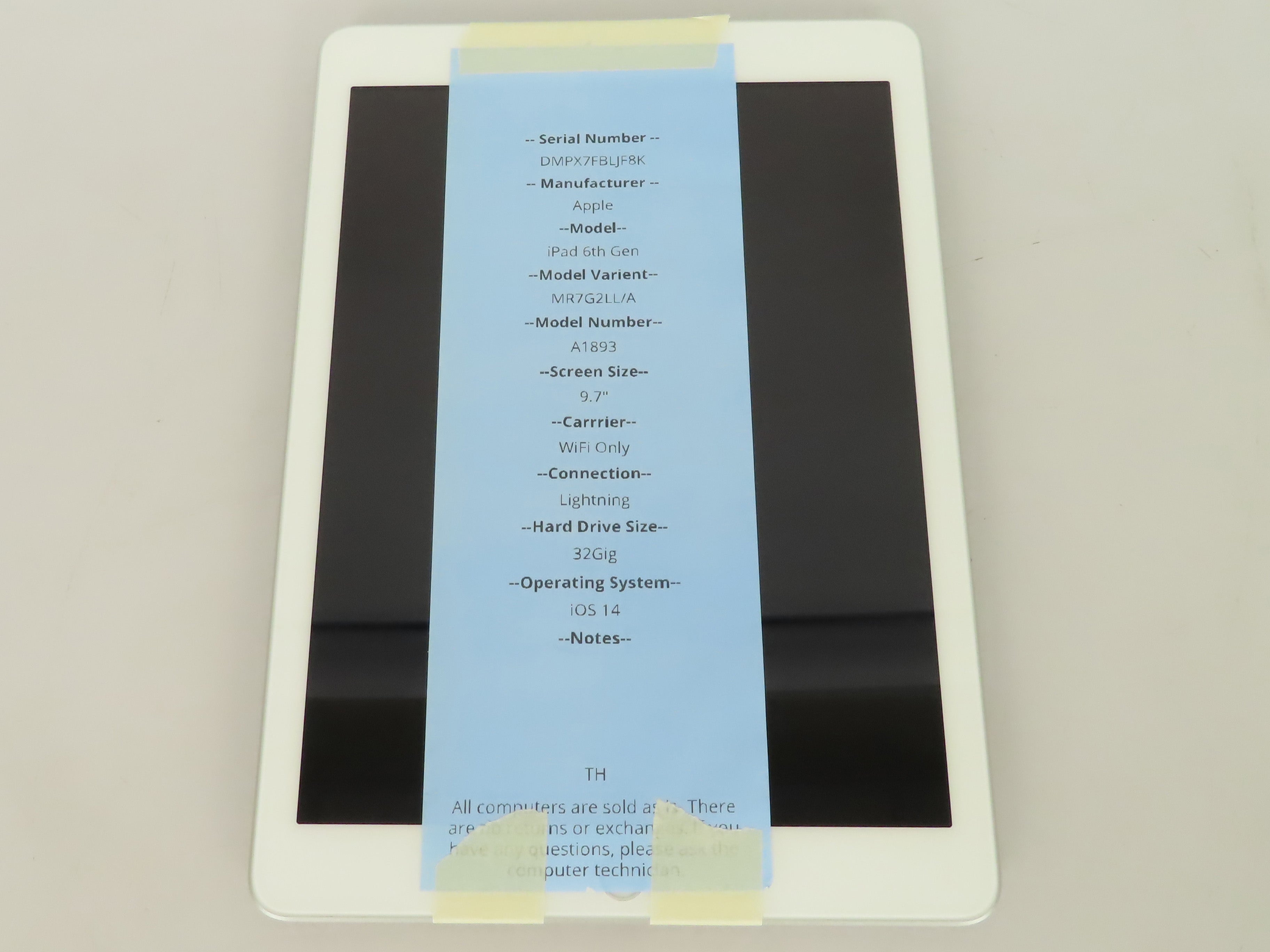 Apple iPad 6th Gen 32GB 9.7" Silver A1893 WiFi Only