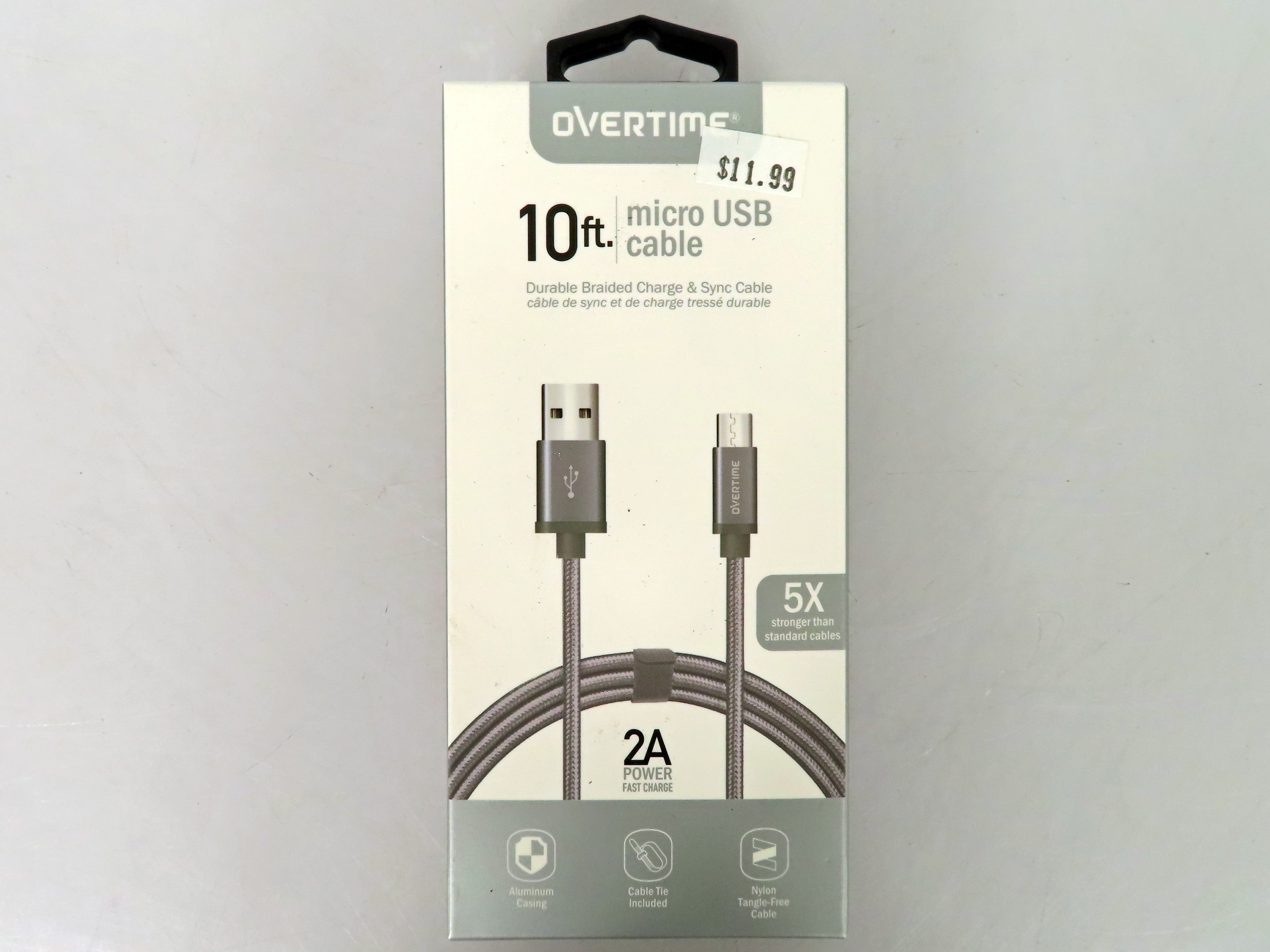 Overtime Gray 10' Braided USB to micro USB Cable