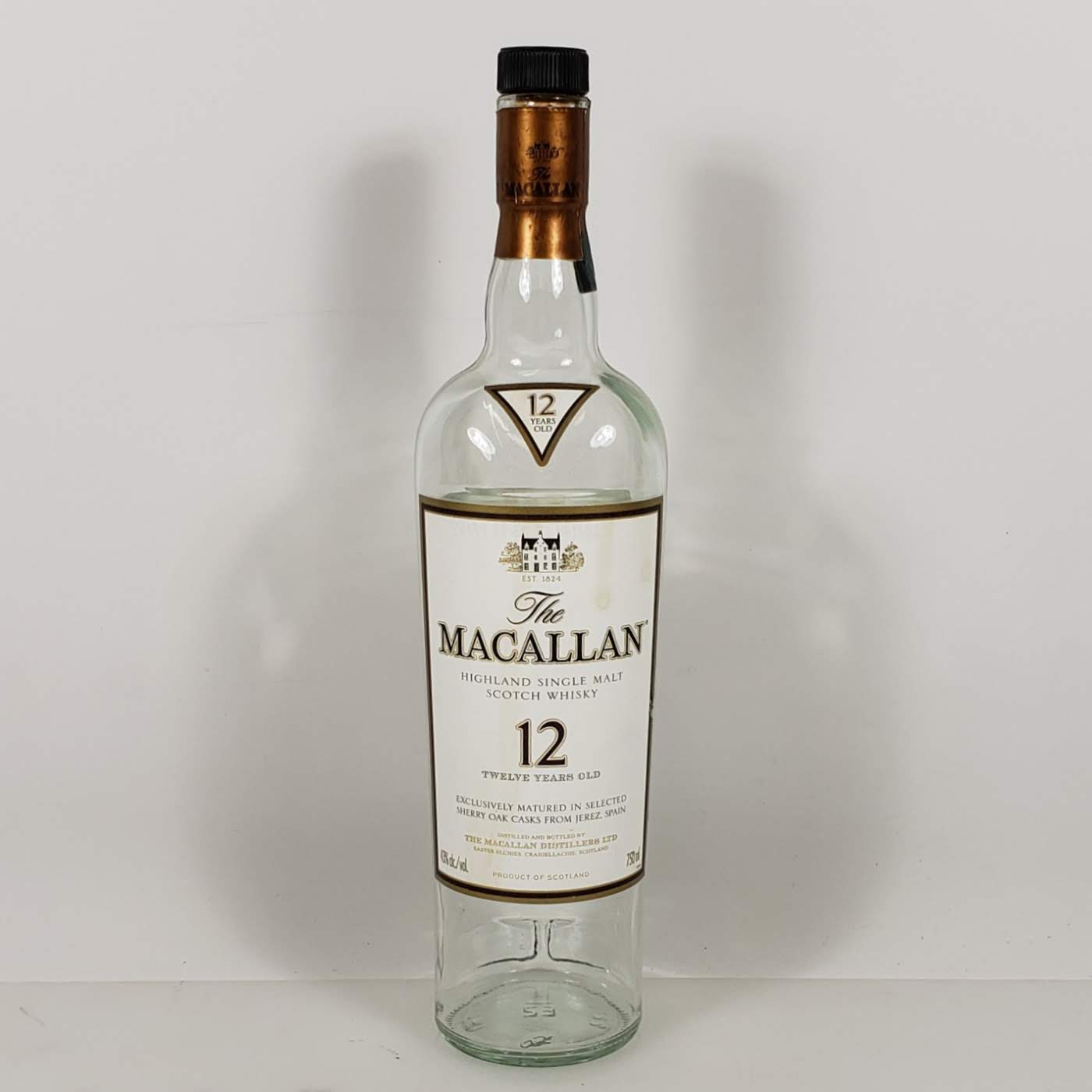 Single Empty Macallan 12 Year Old Single Malt Scotch Whiskey 750mL Bottle