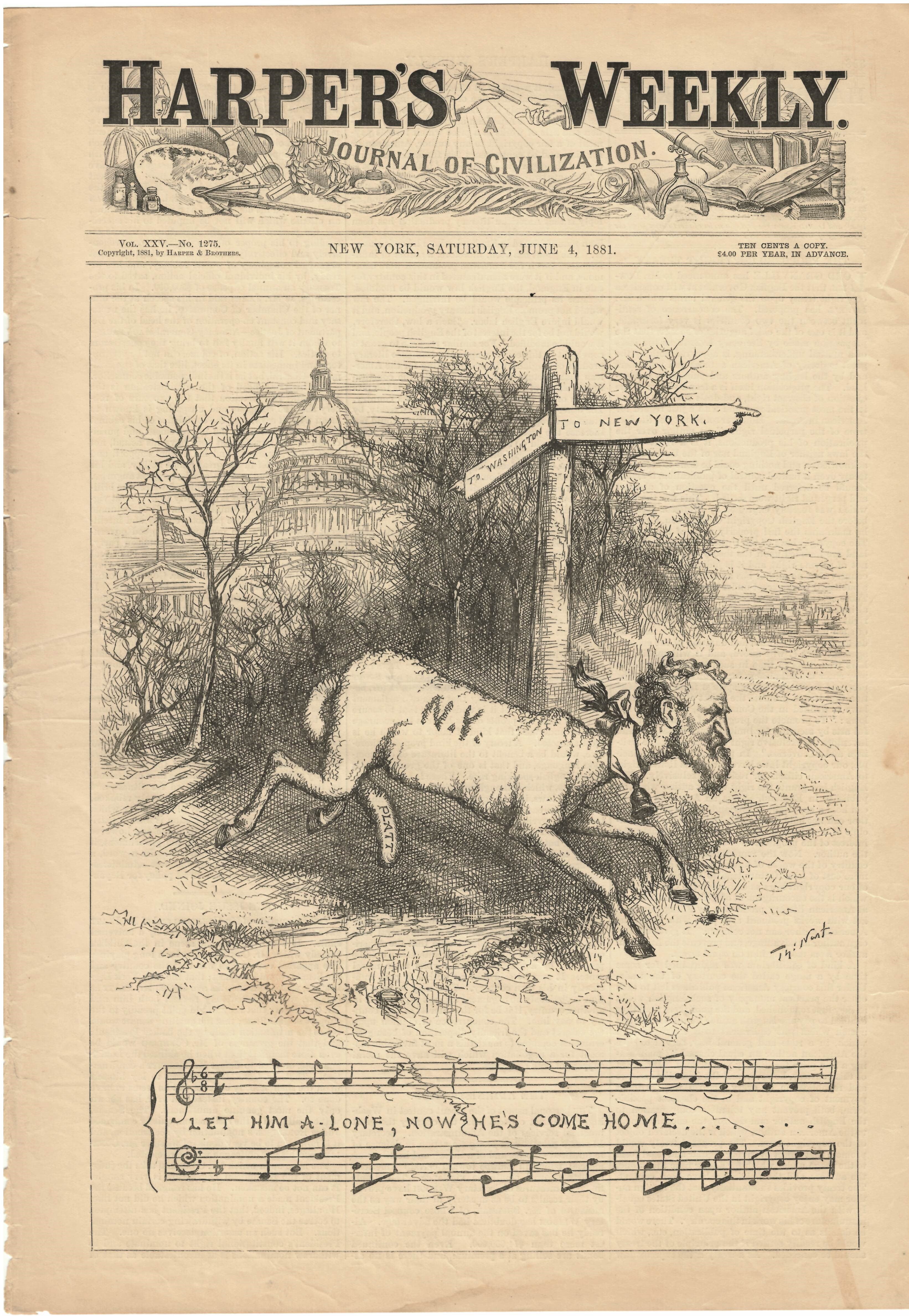 Harper's Weekly June 4, 1881 Let Him A-Lone, Now He's Come Home Cover Page Ad Print