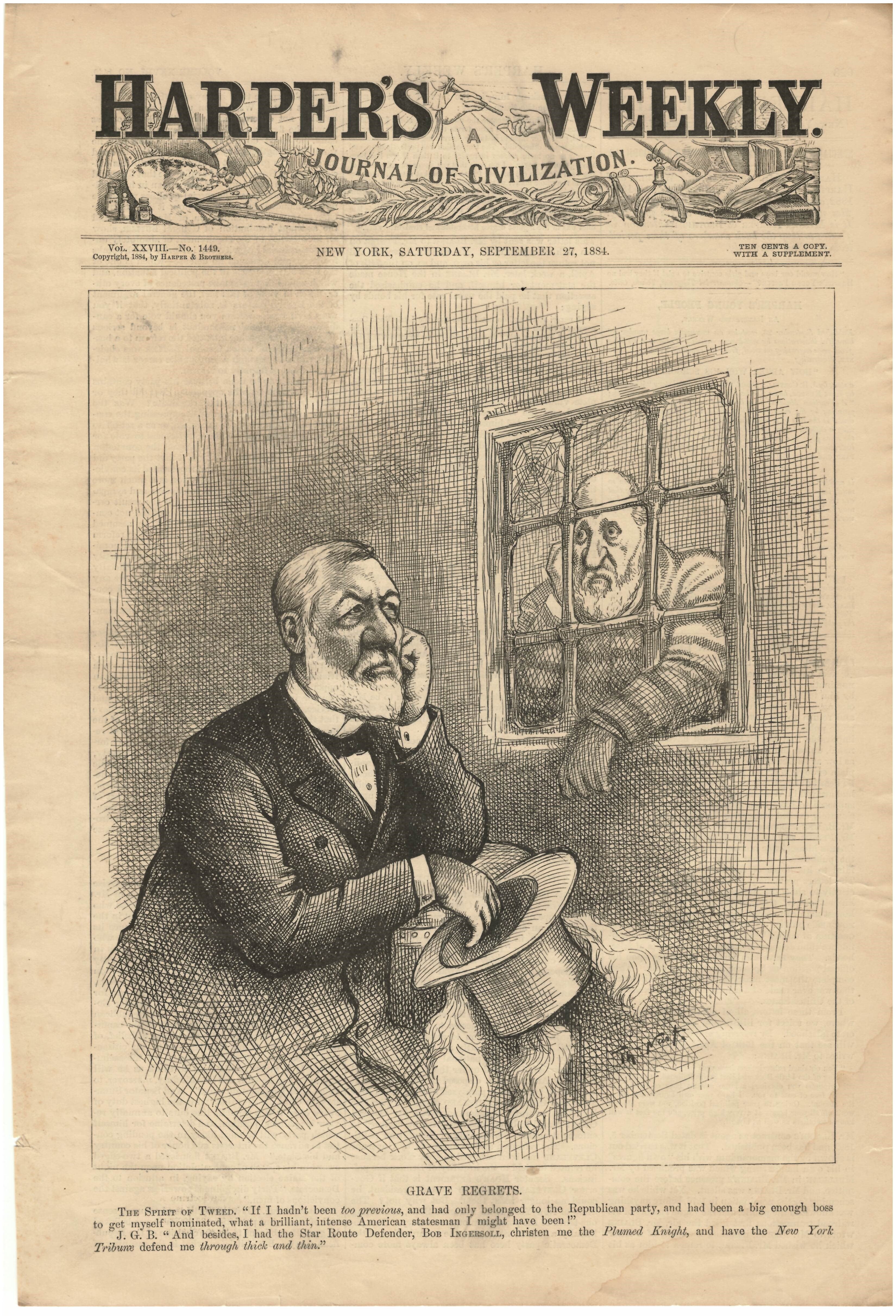 Harper's Weekly September 27, 1884 Grave Regrets Cover Page Ad Print