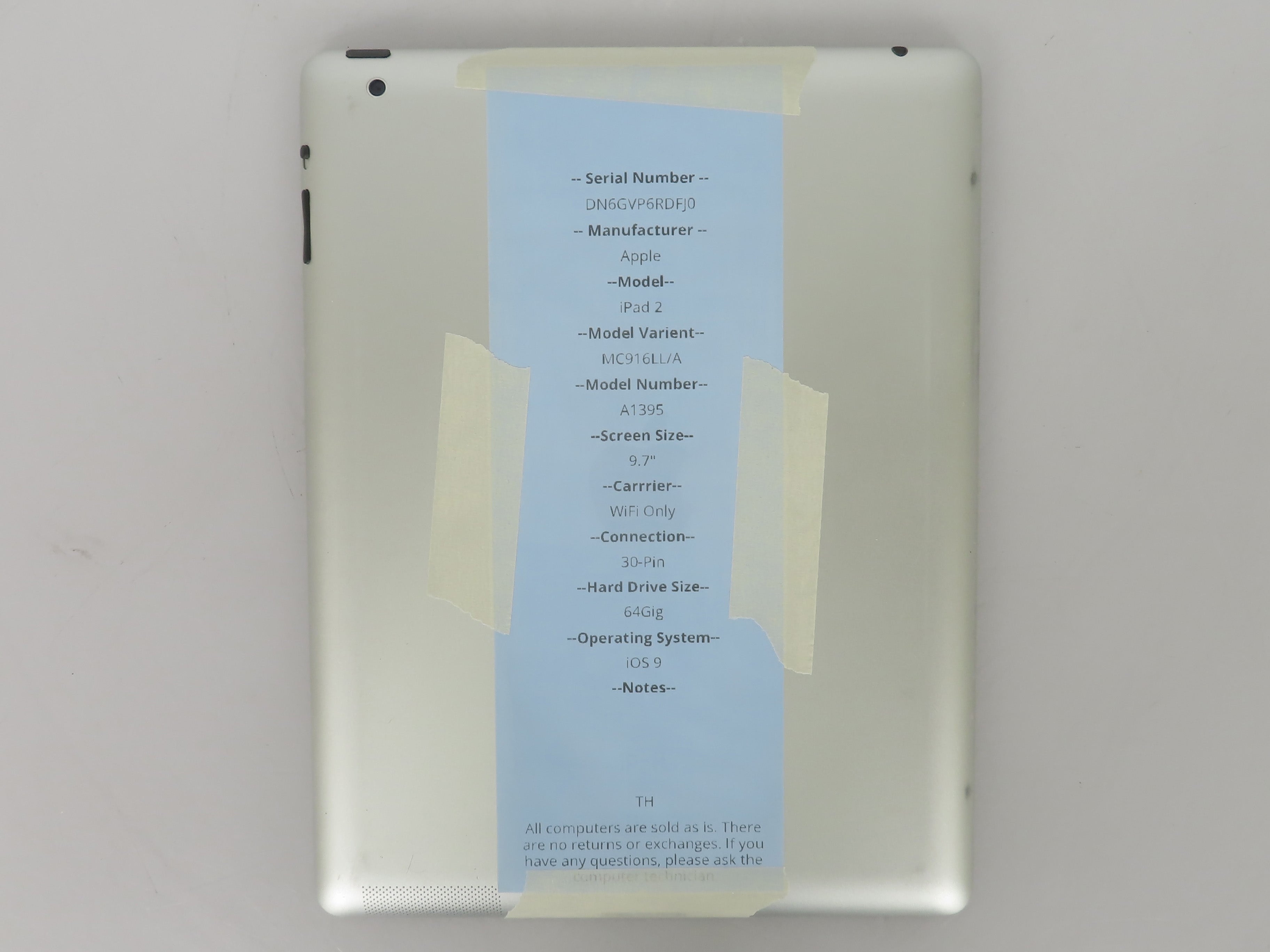 Apple A1395 iPad 2 16GB 9.7" WiFi Only